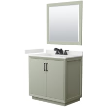Strada 36" Free Standing Single Basin Vanity Set with Cabinet, Quartz Vanity Top, and Framed Mirror