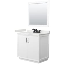 Strada 36" Free Standing Single Basin Vanity Set with Cabinet, Quartz Vanity Top, and Framed Mirror