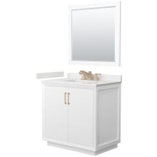 Strada 36" Free Standing Single Basin Vanity Set with Cabinet, Quartz Vanity Top, and Framed Mirror