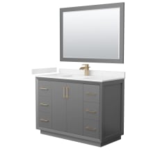 Strada 48" Free Standing Single Basin Vanity Set with Cabinet, Cultured Marble Vanity Top, and Framed Mirror