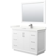 Strada 48" Free Standing Single Basin Vanity Set with Cabinet, Quartz Vanity Top, and Framed Mirror