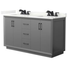 Strada 60" Free Standing Double Basin Vanity Set with Cabinet and Quartz Vanity Top