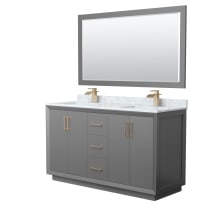 Strada 60" Free Standing Double Basin Vanity Set with Cabinet, Marble Vanity Top, and Framed Mirror