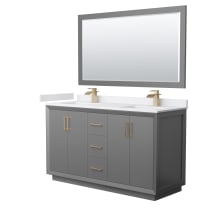 Strada 60" Free Standing Double Basin Vanity Set with Cabinet, Cultured Marble Vanity Top, and Framed Mirror