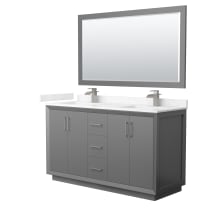 Strada 60" Free Standing Double Basin Vanity Set with Cabinet, Cultured Marble Vanity Top, and Framed Mirror