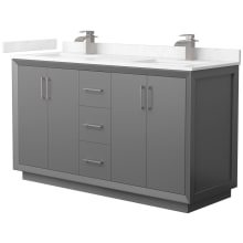 Strada 60" Free Standing Double Basin Vanity Set with Cabinet and Cultured Marble Vanity Top
