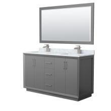 Strada 60" Free Standing Double Basin Vanity Set with Cabinet, Marble Vanity Top, and Framed Mirror