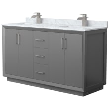 Strada 60" Free Standing Double Basin Vanity Set with Cabinet and Marble Vanity Top