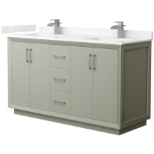 Strada 60" Free Standing Double Basin Vanity Set with Cabinet and Cultured Marble Vanity Top