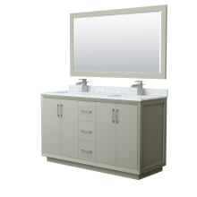 Strada 60" Free Standing Double Basin Vanity Set with Cabinet, Marble Vanity Top, and Framed Mirror