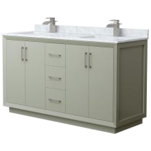 Strada 60" Free Standing Double Basin Vanity Set with Cabinet and Marble Vanity Top