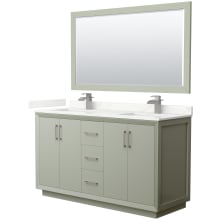 Strada 60" Free Standing Double Basin Vanity Set with Cabinet, Quartz Vanity Top, and Framed Mirror