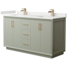 Strada 60" Free Standing Double Basin Vanity Set with Cabinet and Quartz Vanity Top
