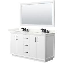 Strada 60" Free Standing Double Basin Vanity Set with Cabinet, Quartz Vanity Top, and Framed Mirror