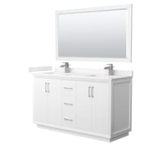 Strada 60" Free Standing Double Basin Vanity Set with Cabinet, Cultured Marble Vanity Top, and Framed Mirror