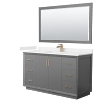 Strada 60" Free Standing Single Basin Vanity Set with Cabinet, Cultured Marble Vanity Top, and Framed Mirror