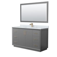 Strada 60" Free Standing Single Basin Vanity Set with Cabinet, Marble Vanity Top, and Framed Mirror