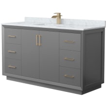 Strada 60" Free Standing Single Basin Vanity Set with Cabinet and Marble Vanity Top