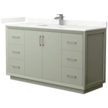 Strada 60" Free Standing Single Basin Vanity Set with Cabinet and Quartz Vanity Top