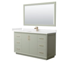 Strada 60" Free Standing Single Basin Vanity Set with Cabinet, Cultured Marble Vanity Top, and Framed Mirror