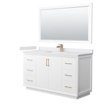 Strada 60" Free Standing Single Basin Vanity Set with Cabinet, Cultured Marble Vanity Top, and Framed Mirror