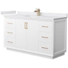 Strada 60" Free Standing Single Basin Vanity Set with Cabinet and Cultured Marble Vanity Top