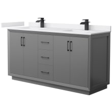 Strada 66" Free Standing Double Basin Vanity Set with Cabinet and Cultured Marble Vanity Top