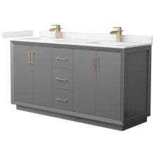 Strada 66" Free Standing Double Basin Vanity Set with Cabinet and Cultured Marble Vanity Top