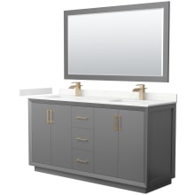 Strada 66" Free Standing Double Basin Vanity Set with Cabinet, Quartz Vanity Top, and Framed Mirror