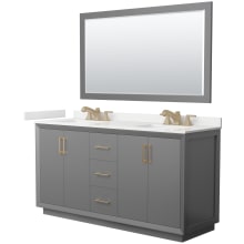 Strada 66" Free Standing Double Basin Vanity Set with Cabinet, Quartz Vanity Top, and Framed Mirror