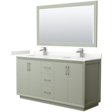 Strada 66" Free Standing Double Basin Vanity Set with Cabinet, Quartz Vanity Top, and Framed Mirror