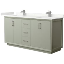 Strada 66" Free Standing Double Basin Vanity Set with Cabinet and Quartz Vanity Top