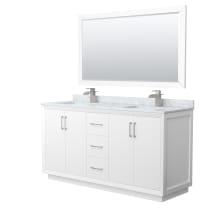 Strada 66" Free Standing Double Basin Vanity Set with Cabinet, Marble Vanity Top, and Framed Mirror