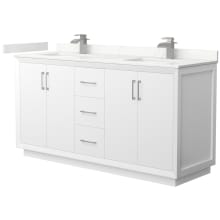 Strada 66" Free Standing Double Basin Vanity Set with Cabinet and Quartz Vanity Top