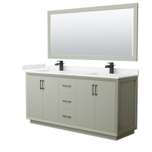 Strada 72" Free Standing Double Basin Vanity Set with Cabinet, Cultured Marble Vanity Top, and Framed Mirror