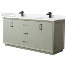 Strada 72" Free Standing Double Basin Vanity Set with Cabinet and Cultured Marble Vanity Top