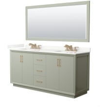 Strada 72" Free Standing Double Basin Vanity Set with Cabinet, Quartz Vanity Top, and Framed Mirror