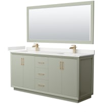 Strada 72" Free Standing Double Basin Vanity Set with Cabinet, Quartz Vanity Top, and Framed Mirror