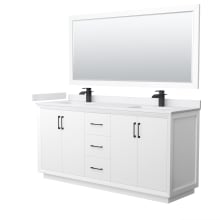 Strada 72" Free Standing Double Basin Vanity Set with Cabinet, Cultured Marble Vanity Top, and Framed Mirror