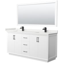 Strada 72" Free Standing Double Basin Vanity Set with Cabinet, Quartz Vanity Top, and Framed Mirror