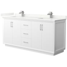 Strada 72" Free Standing Double Basin Vanity Set with Cabinet and Quartz Vanity Top