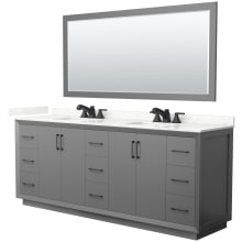 Strada 84" Free Standing Double Basin Vanity Set with Cabinet, Quartz Vanity Top, and Framed Mirror