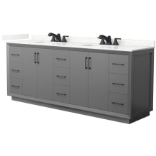 Strada 84" Free Standing Double Basin Vanity Set with Cabinet and Quartz Vanity Top