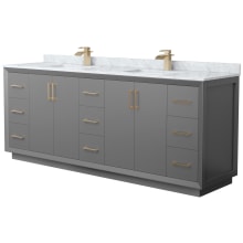 Strada 84" Free Standing Double Basin Vanity Set with Cabinet and Marble Vanity Top