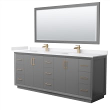 Strada 84" Free Standing Double Basin Vanity Set with Cabinet, Cultured Marble Vanity Top, and Framed Mirror