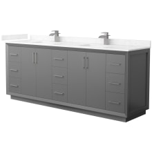 Strada 84" Free Standing Double Basin Vanity Set with Cabinet and Cultured Marble Vanity Top