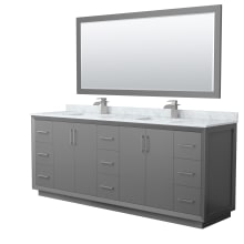 Strada 84" Free Standing Double Basin Vanity Set with Cabinet, Marble Vanity Top, and Framed Mirror