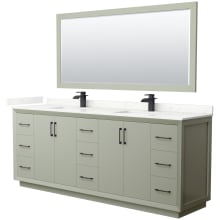 Strada 84" Free Standing Double Basin Vanity Set with Cabinet, Quartz Vanity Top, and Framed Mirror