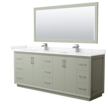 Strada 84" Free Standing Double Basin Vanity Set with Cabinet, Cultured Marble Vanity Top, and Framed Mirror