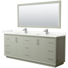 Strada 84" Free Standing Double Basin Vanity Set with Cabinet, Quartz Vanity Top, and Framed Mirror